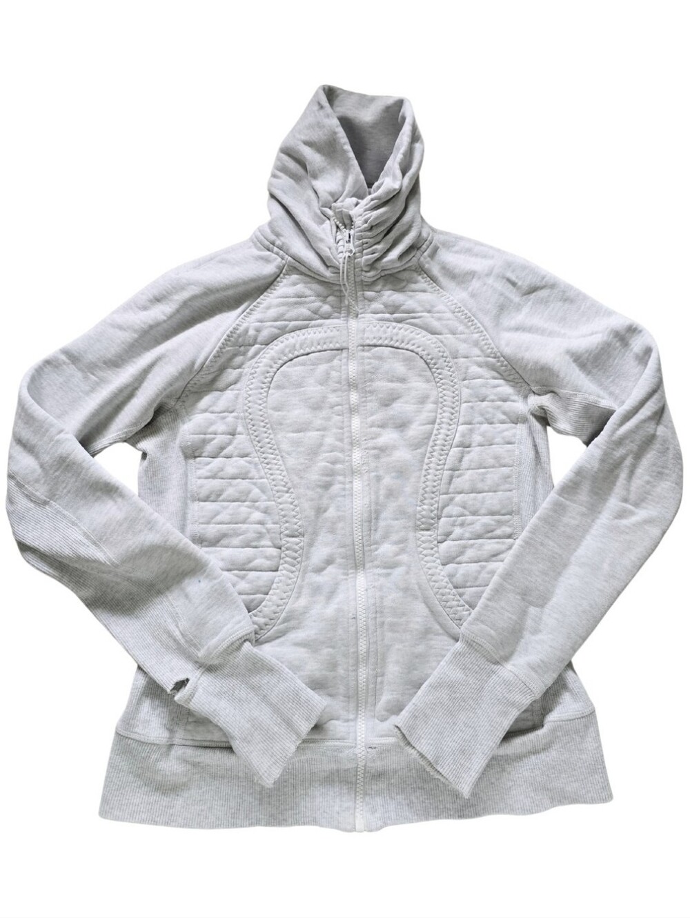 Lululemon Cuddle Up Jacket Cowl Neck Zip Up Heathered White Size 6 DAMAGED